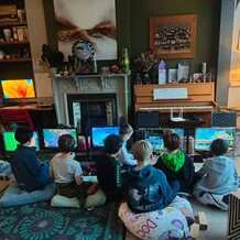 Gaming birthday party in London living room setup