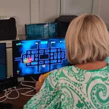 Kids gaming party teacher plays